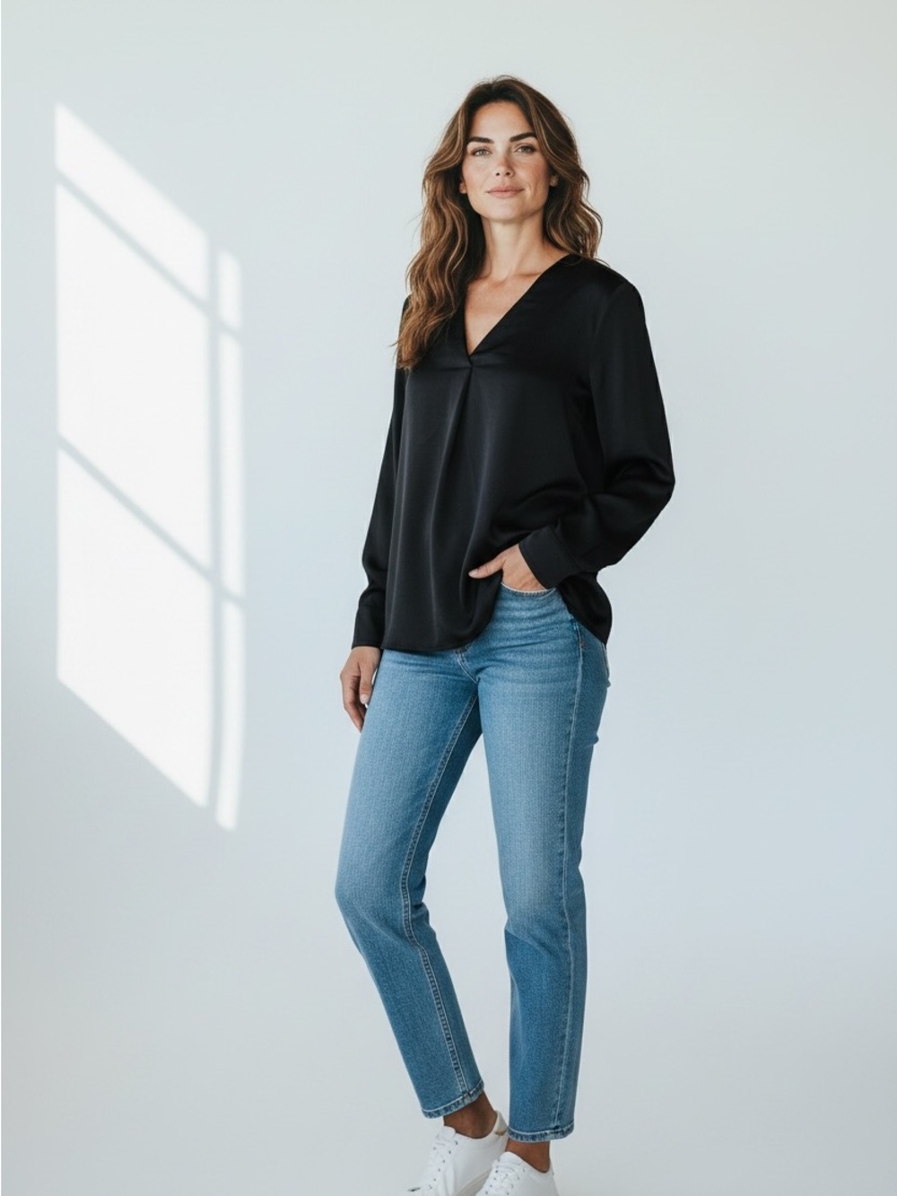 Banana Republic Women’s Size Small Long Sleeve V Neck Solid Black Blouse